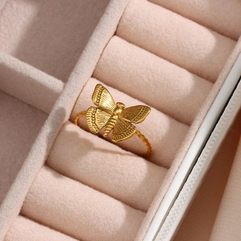 Mode Edelstahl 18k Vergoldung Einstellbar Schmetterling Ring