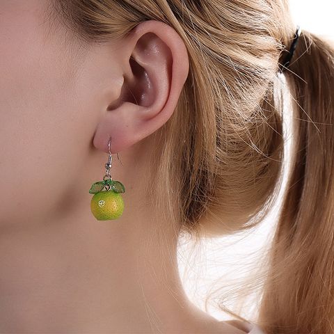 Fashion Creative Sweet Orange Fruit Shaped Pendant Metal Earrings