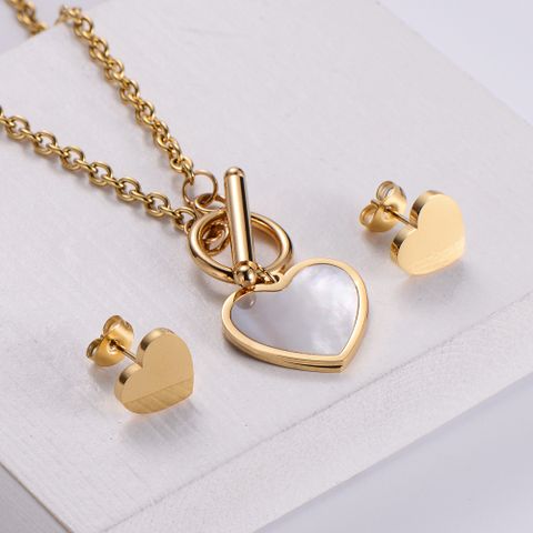 304 Stainless Steel 18K Gold Plated Fashion Plating Heart Shell Earrings Necklace