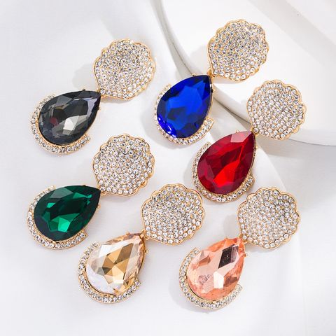 New Diamond-embedded Geometric Drop-shaped Alloy Earrings