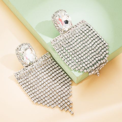 Fashion Rhinestone Long Tassel Shining Diamond Alloy Earrings