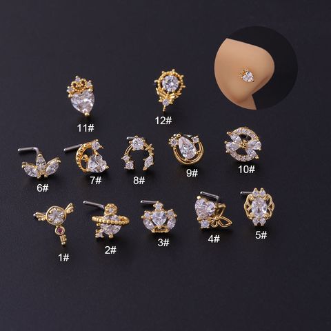 Fashion Heart Stainless Steel Plating Zircon Nose Studs