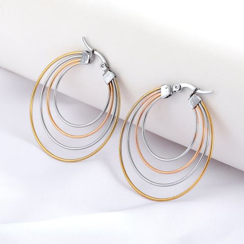 1 Piece Fashion Circle Round Plating 201 Stainless Steel 18K Gold Plated Earrings