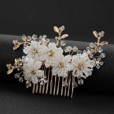 Bridal Wedding Hair Accessories White Flowers Beaded Hair Comb
