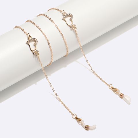 Fashion Simple Rhinestone Pearl Heart-shaped Pendant Glasses Chain