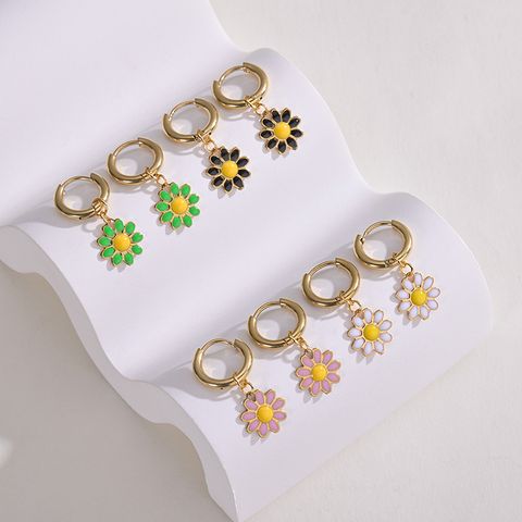 Retro Daisy Plating 304 Stainless Steel Resin Dripping Oil 14K Gold Plated Earrings