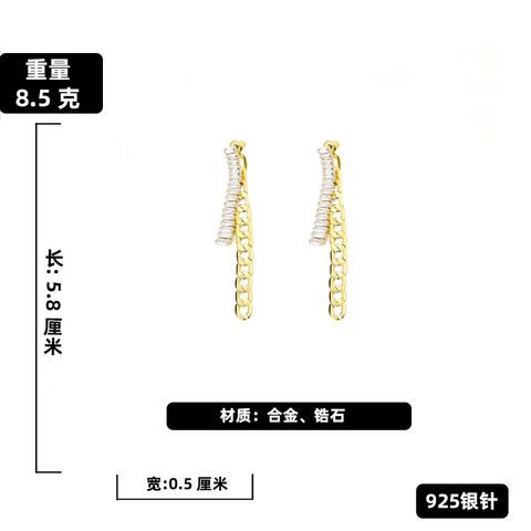 925 Silver Needle Fashion Metal Chain Zircon Tassel Earrings European And American Simple Temperament Earrings
