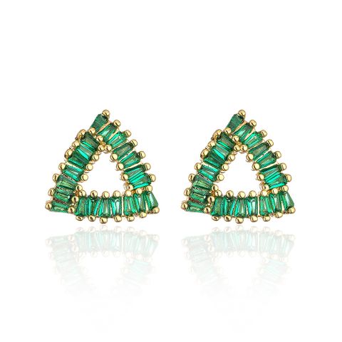 New Style Copper Plating 18k Gold Micro Inlaid Zircon Emerald Geometric Stud Earrings