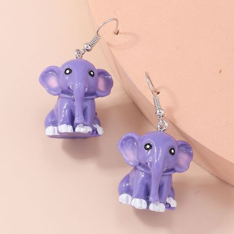 Cute Style Resin Animal Elephant Shape Pendant Earrings