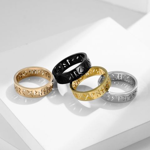 New Fashion Text Hollow Luen Rune Men And Women Simple Stainless Steel Ring