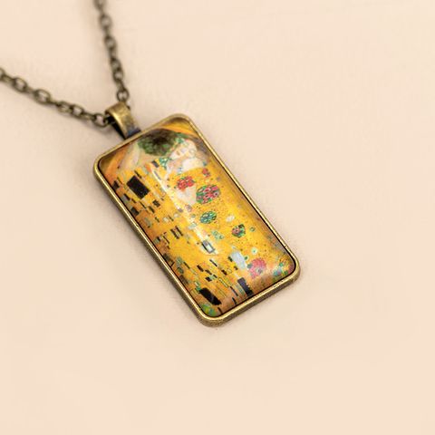 Fashion Drawing Time Stone Long Glass Alloy Necklace Long Pendant