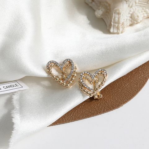 Fashion Simple Rhinestone Inlaid Heart Shape Stud Earrings For Women