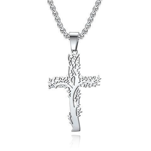 Fashion Lucky Tree Cross Male And Female Wear Pendant Stainless Steel Necklace