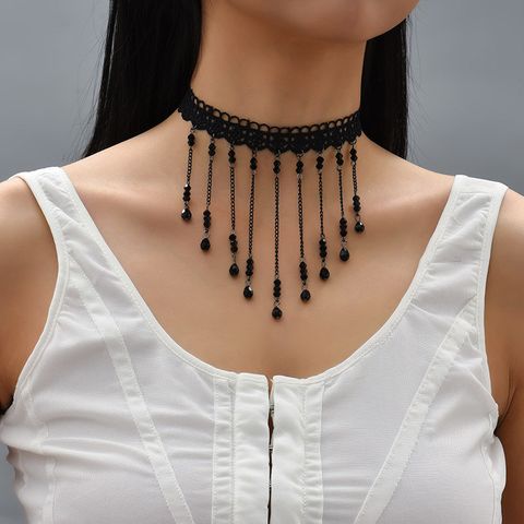 Tassel Crystal Lace Trend Hollow Fabric Necklace