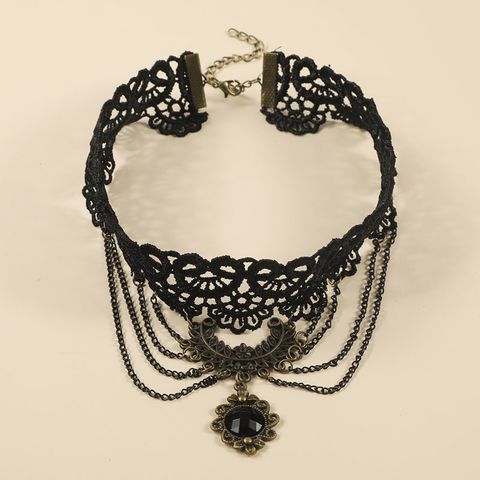 Gothic Style Simple Hollow-out Chain Multi-layer Lace Necklac