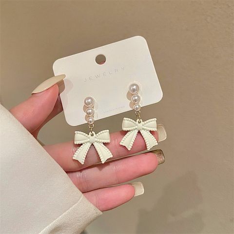1 Pair Sweet Bow Knot Plating Artificial Pearl Alloy Drop Earrings