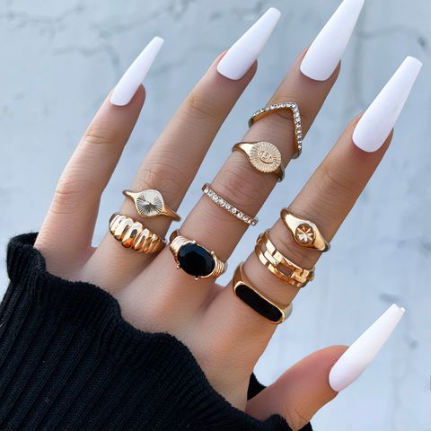 Fashion Simple Rhinestone Inlaid Drip Oil Ring 9-piece Set