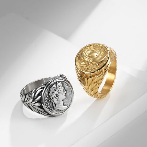 Fashion Coin Caesar Head Portrait Stainless Steel Ring