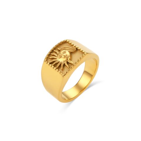 Fashion Retro Plated 18k Gold Casting Sun Stainless Steel Ring