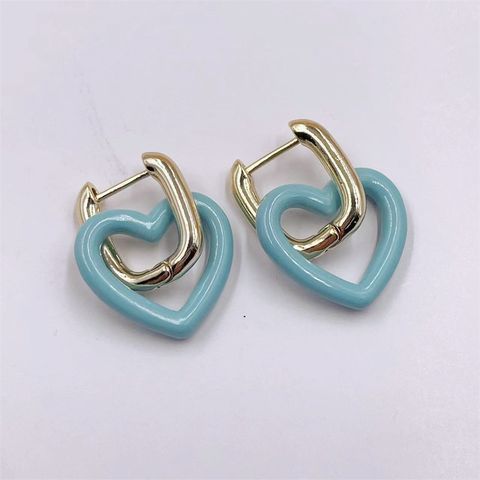 New Fashion Paint Heart-shaped 14k Gold-plated Copper Earrings