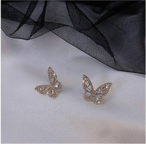 Elegant Butterfly Alloy Inlay Artificial Rhinestones Ear Studs 1 Set