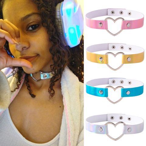 Fashion Laser Pu Leather Hollow Heart-shaped Collar Female Color Clavicle Necklace