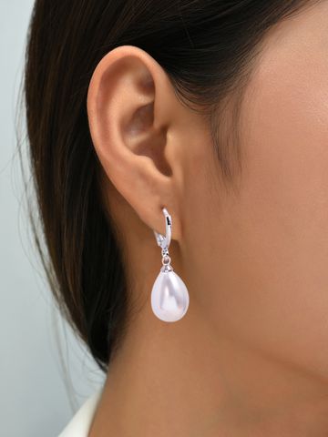 Lady Geometric Sterling Silver Artificial Pearl Drop Earrings