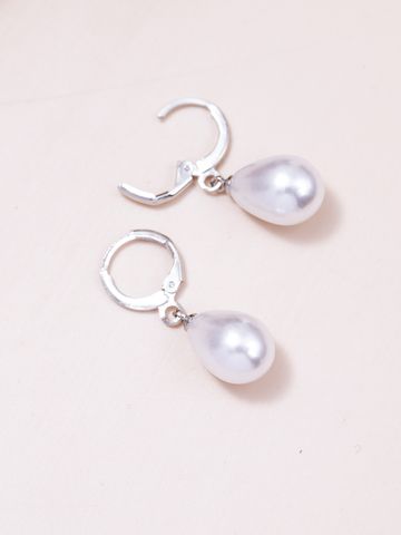 Lady Geometric Sterling Silver Artificial Pearl Drop Earrings