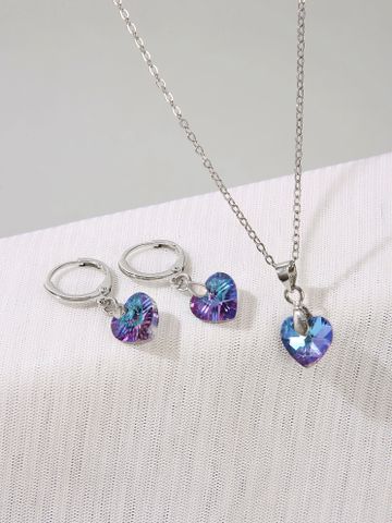 Sweet Heart Shape Alloy Earrings Necklace 1 Set