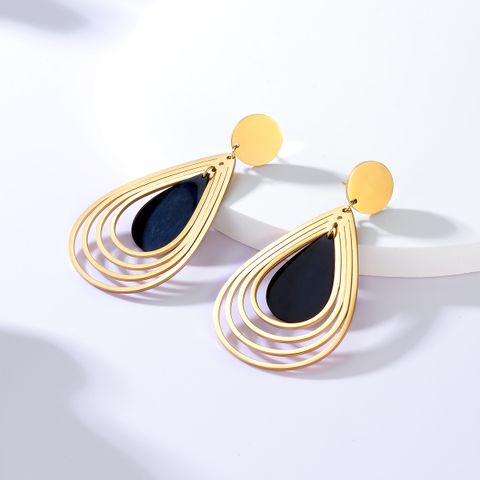 Fashion Water Drop 18k Gold Plating Multi-layer Steel Earrings