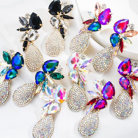 Fashion Geometry Colorful Crystal Water Drop Pendant Earrings