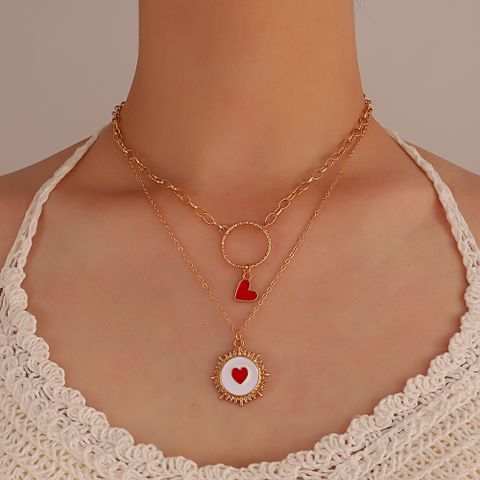 Simple New Style Double Layer Heart Pendant Necklace Clavicle Chain