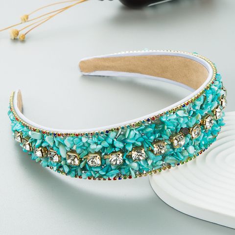 Women's Lady Stone Flannel Inlay Turquoise Rhinestones Hair Band