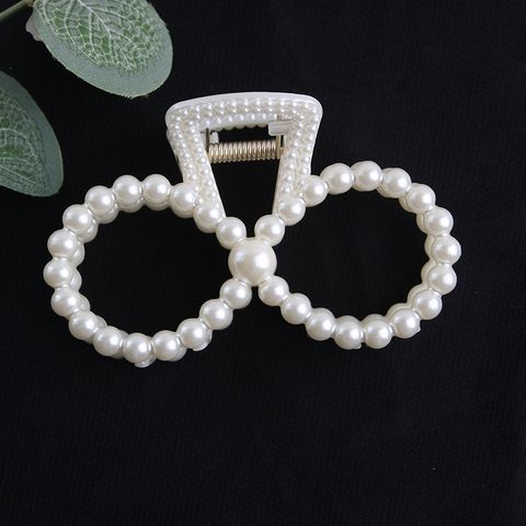 Simple Pearl Stitching Transparent Large Claw Hair Clip