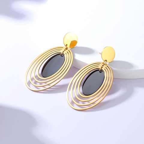 1 Piece Fashion Oval Plating 201 Stainless Steel 18K Gold Plated Earrings