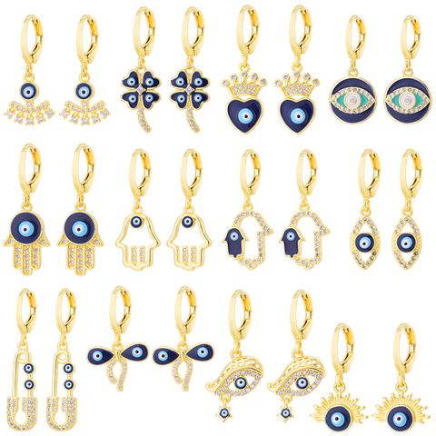 Fashion Creative Dripping Evil Blue Eyes Copper Inlaid Zircon Plated 18k Real Gold Earrings