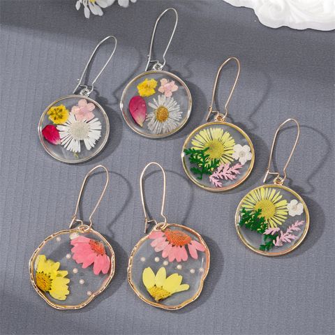 1 Piece Simple Style Round Oval Epoxy Alloy Resin Earrings