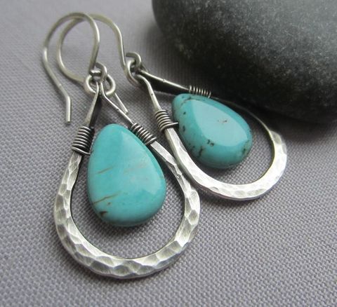 Wholesale Jewelry 1 Pair Vintage Style Water Drop Alloy Turquoise Earrings