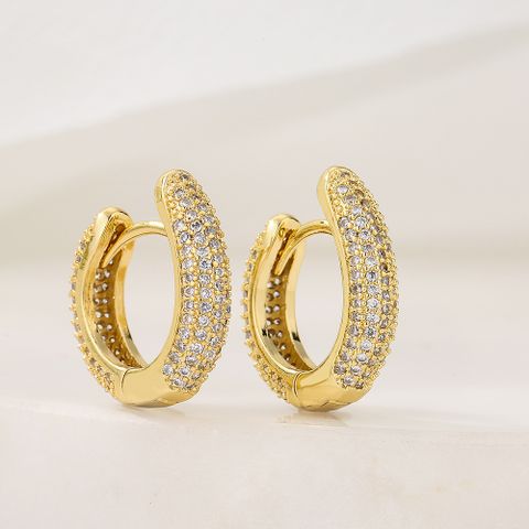 New Style Circle Copper Plating 18k Gold Full Zircon Earrings