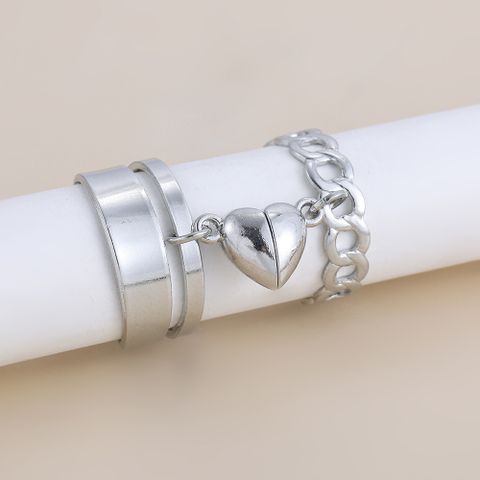 New Fashion Magnet Suction Heart Metal Open Ring 2-piece Set