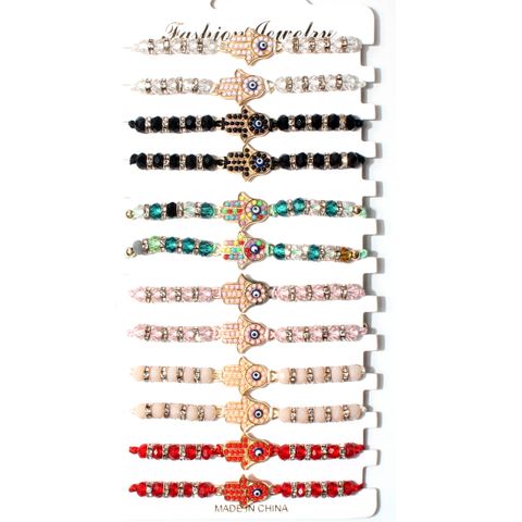 Fashion Colorful Palm Devil's Eye Woven Alloy Bracelet 12-piece Set