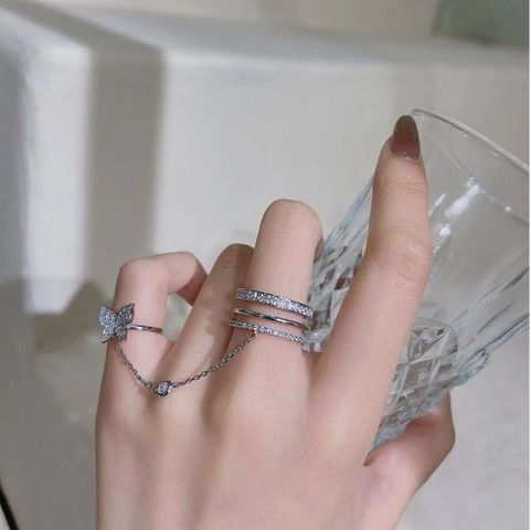Fashion Simple Butterfly Tassel  Ring Diamond-embedded Nail Fingertip Ring