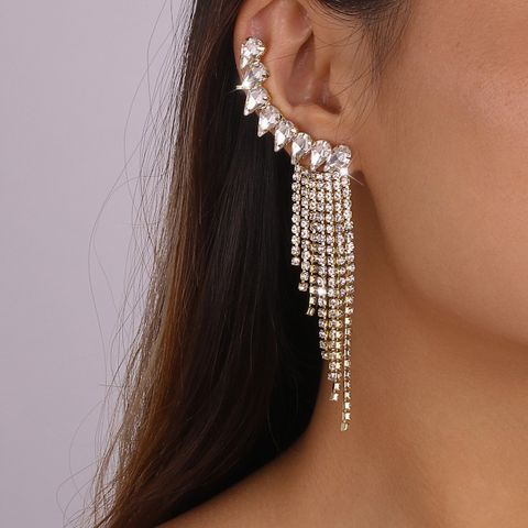 Fashion Geometric  Tassels Claw Chains Rhinestone Clip Earrings