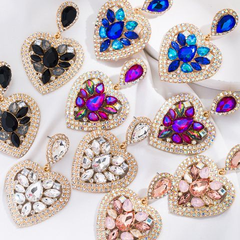 Fashion Multi-layer Heart-shaped Alloy Diamond-embedded Colorful Rhinestone Earrings