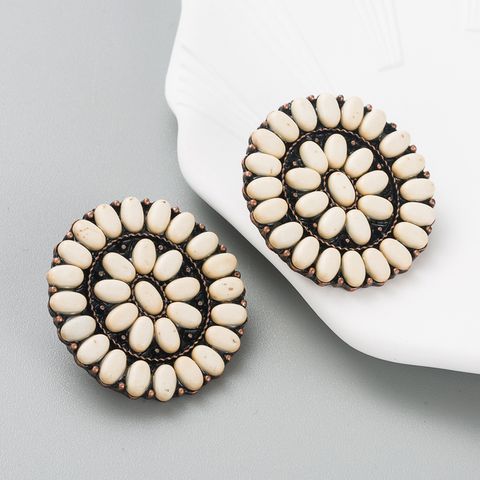 Fashion Turquoise Blue White Beads Alloy Stud Earrings