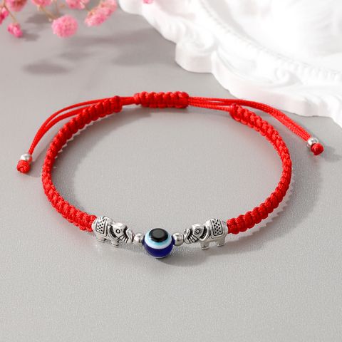 Fashion New Creative Silver Elephant Strap Eyes Round Beads Woven Adjustable Bracelet