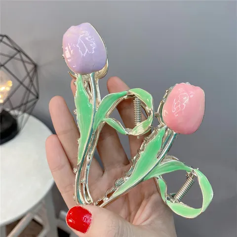 Accesorios Para El Cabello De Clip De Metal De Flores De Tulipán Elegantes De Moda Para Mujeres