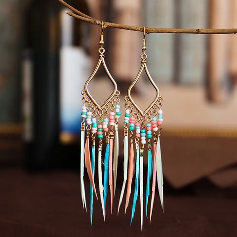 1 Pair Ethnic Style Bohemian Tassel Plating Alloy Feather Drop Earrings