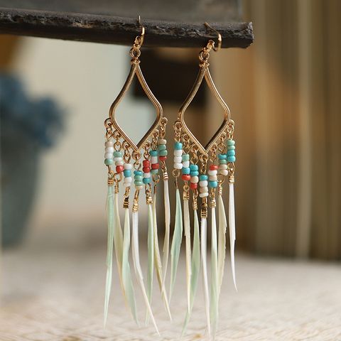 1 Pair Ethnic Style Bohemian Tassel Plating Alloy Feather Drop Earrings