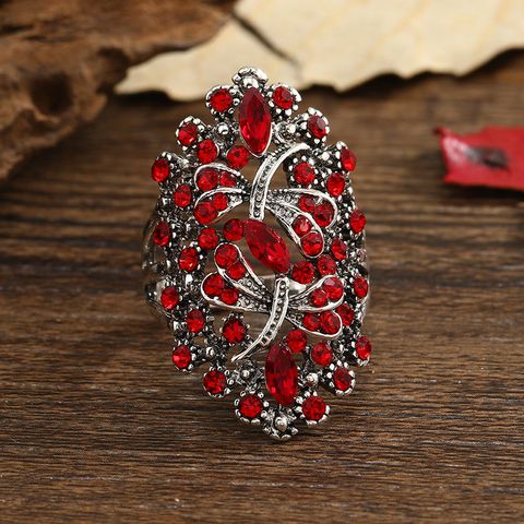 European And American Fashion Exaggerated Palace Style Geometric Hollow Jeweled Index Finger Ring Simple Retro Temperament Trend Ring